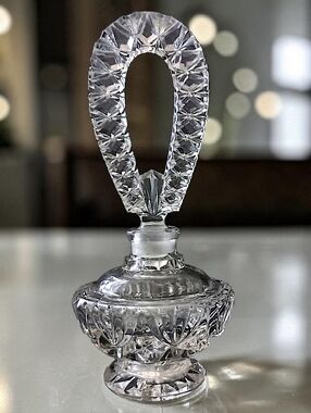 Vintage‎ Czech Glass Perfume Bottle Art Deco Nouveau Pressed With Dauber Vanity